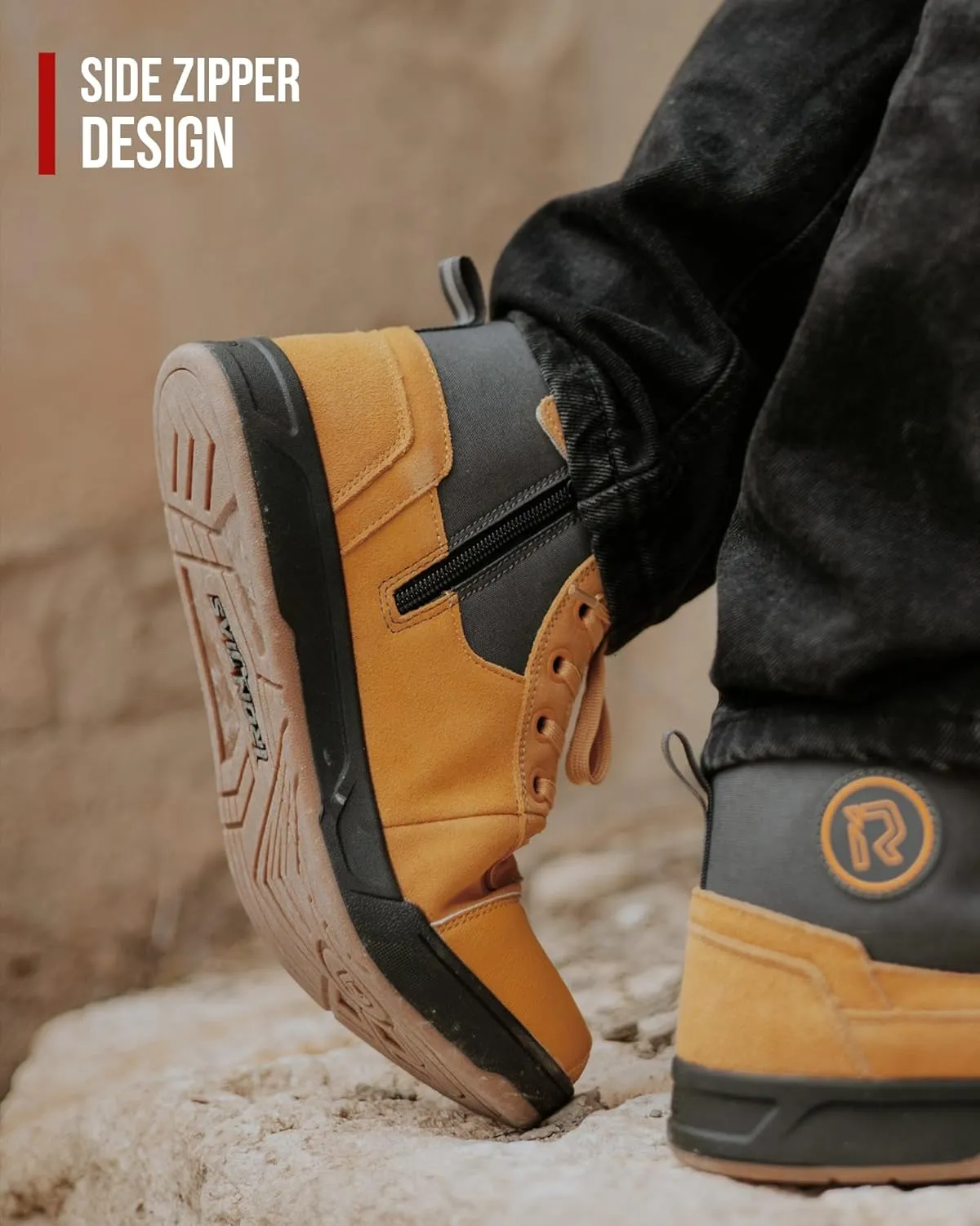 IRON JIA'S Motorcycle Shoes for Men, Anti-Slip Breathable Casual Motorcycle Riding Boots with Ankle Support, Shift Pad Yellow 11
