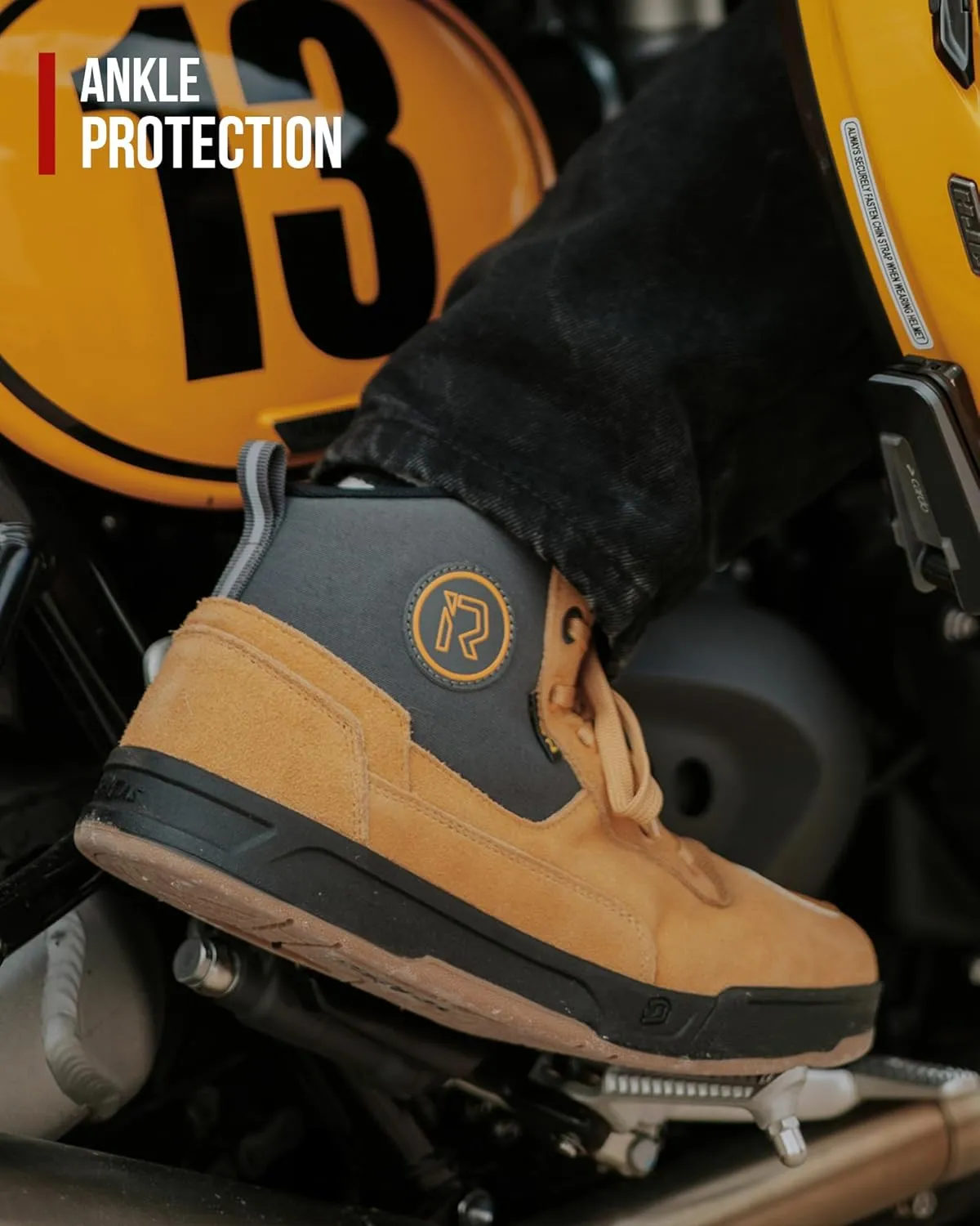 IRON JIA'S Motorcycle Shoes for Men, Anti-Slip Breathable Casual Motorcycle Riding Boots with Ankle Support, Shift Pad Yellow 11