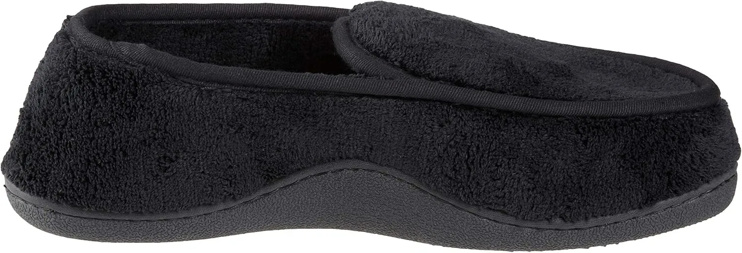 isotoner Men's Terry Moccasin Slipper with Memory Foam for Indoor/Outdoor Comfort
