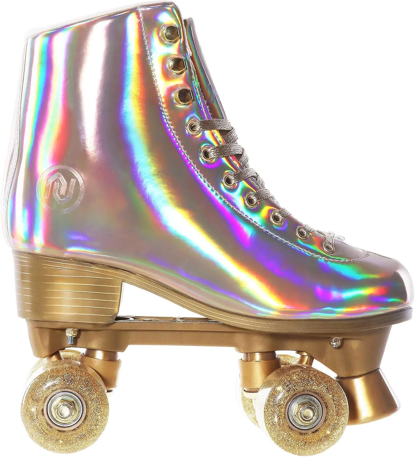 JajaHoho Roller Skates for Women, Holographic High Top PU Leather Rollerskates, Shiny Double-Row Four Wheels Quad Skates for Girls and Age 8-50 Indoor Outdoor (Gold)