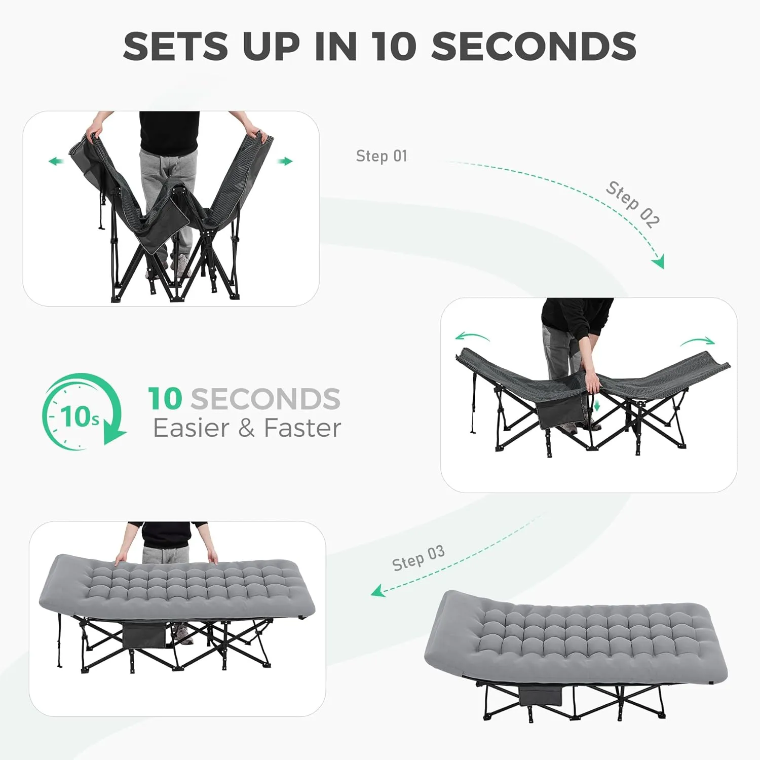 JEAREY Folding Camping Cot,Camping Cots for Adults with Mattress, Camping Portable Bed with Carry Bag for for Guest,Travel,Hiking,Light Gray