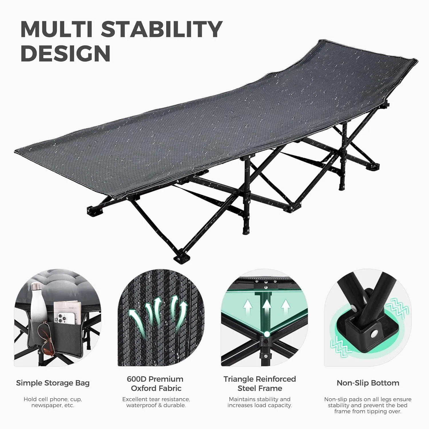 JEAREY Folding Camping Cot,Camping Cots for Adults with Mattress, Camping Portable Bed with Carry Bag for for Guest,Travel,Hiking,Light Gray