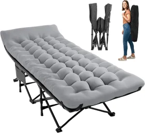 JEAREY Folding Camping Cot,Camping Cots for Adults with Mattress, Camping Portable Bed with Carry Bag for for Guest,Travel,Hiking,Light Gray