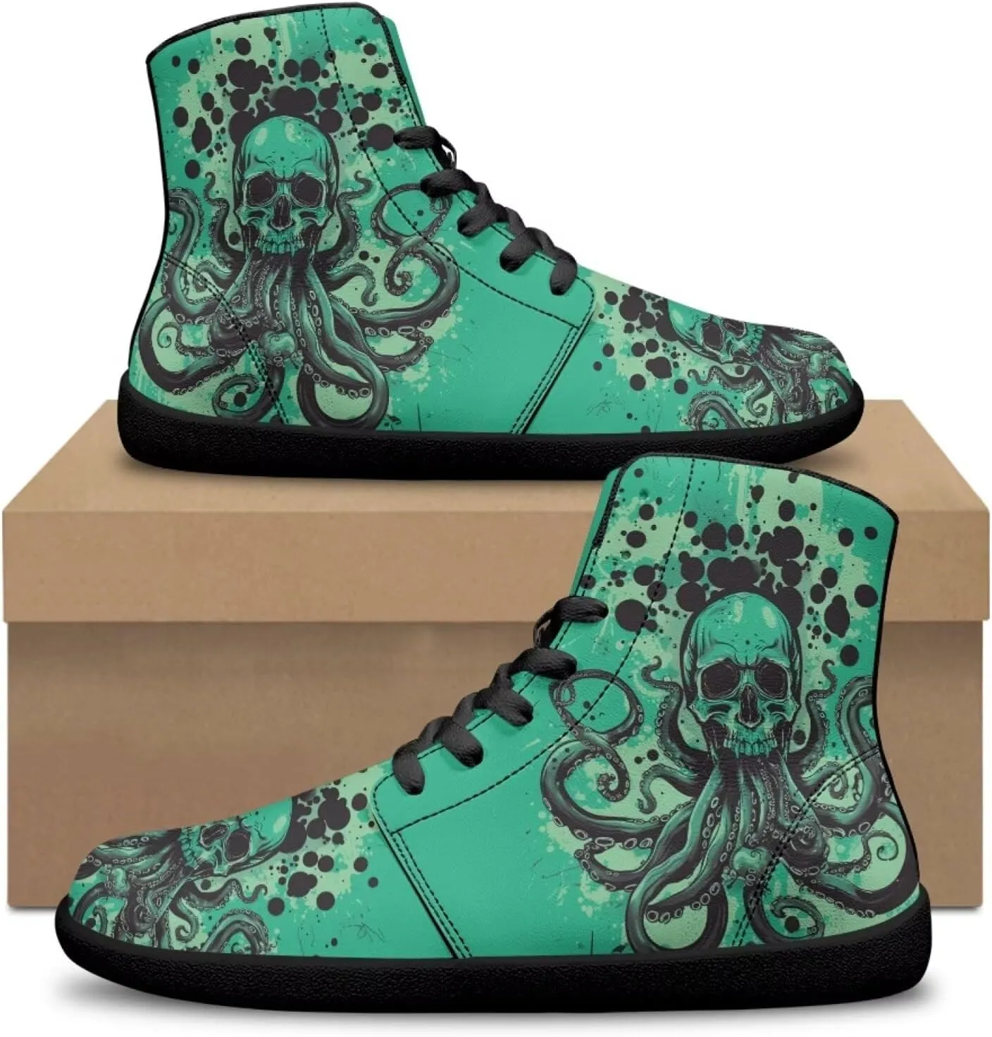 Jeiento Skull High Top Barefoot Running Shoes Breathable Sneaker for Men