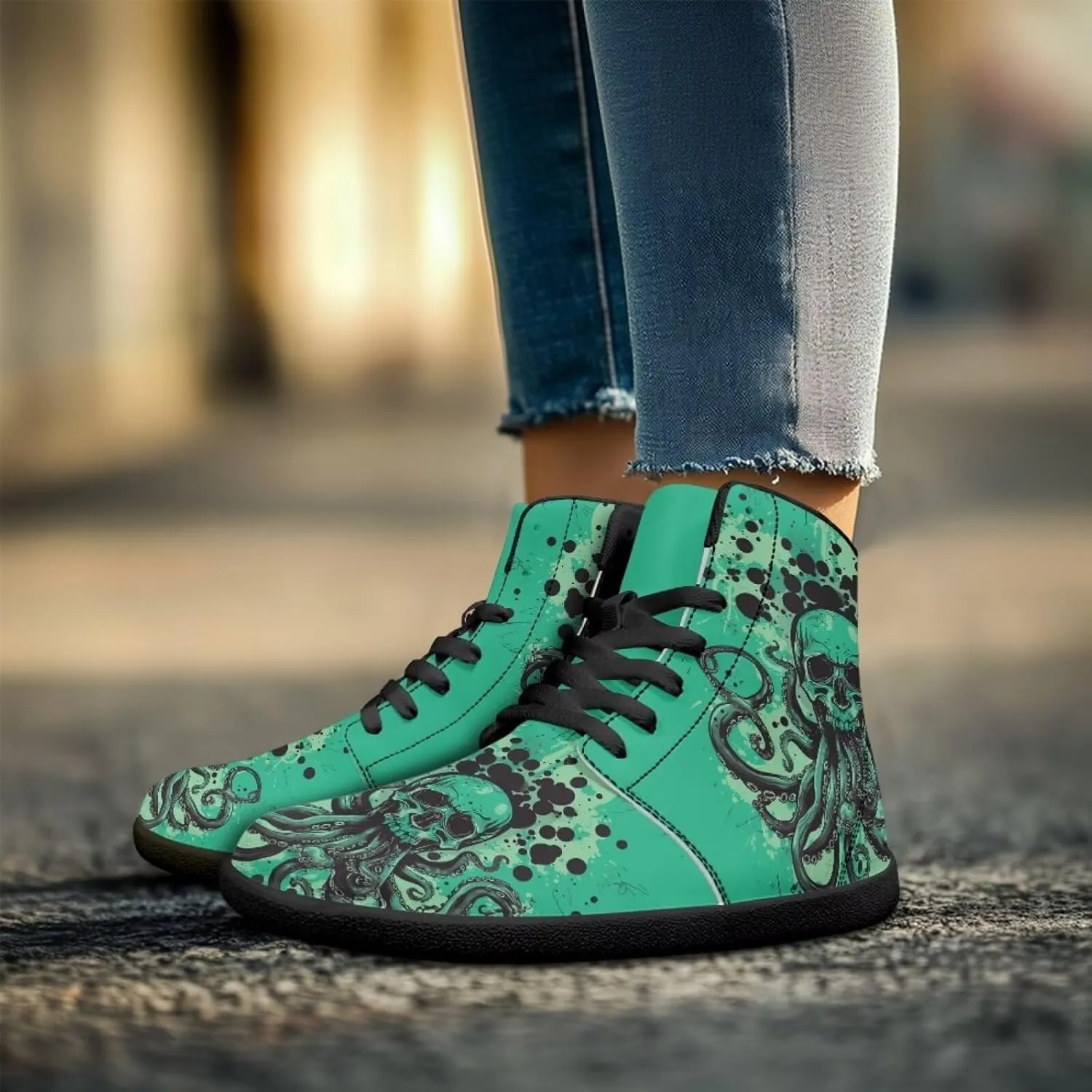 Jeiento Skull High Top Barefoot Running Shoes Breathable Sneaker for Men
