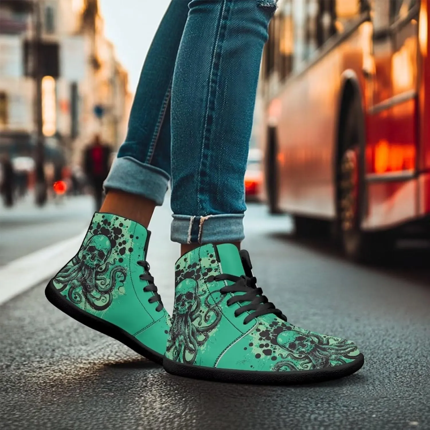 Jeiento Skull High Top Barefoot Running Shoes Breathable Sneaker for Men
