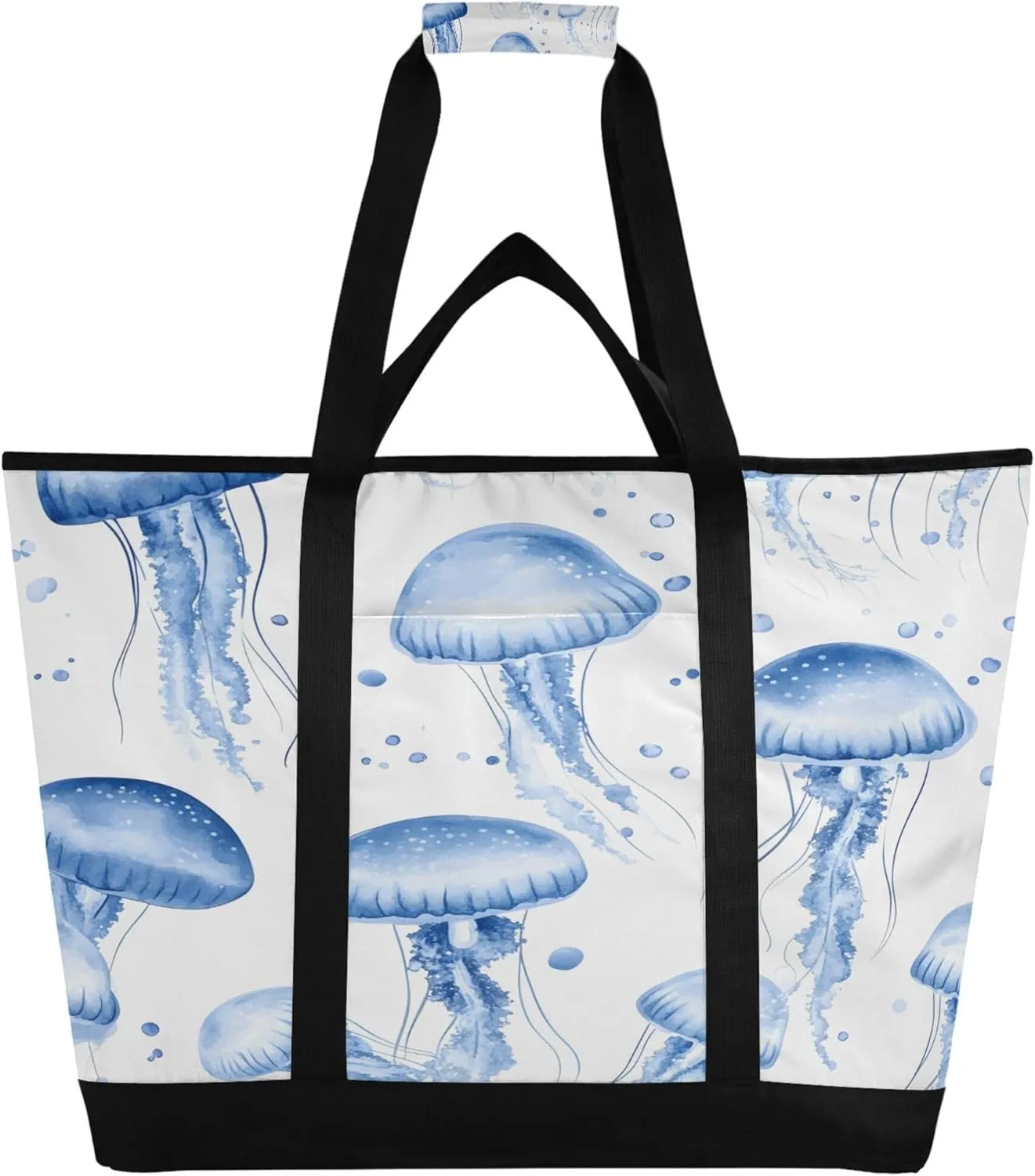 Jellyfish Reusable Insulated Cooler Bag with Ice Pack Compartment - Large 47L Waterproof Thermal Grocery Tote for Picnic Beach Camping Lunch Storage