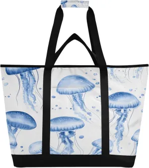 Jellyfish Reusable Insulated Cooler Bag with Ice Pack Compartment - Large 47L Waterproof Thermal Grocery Tote for Picnic Beach Camping Lunch Storage