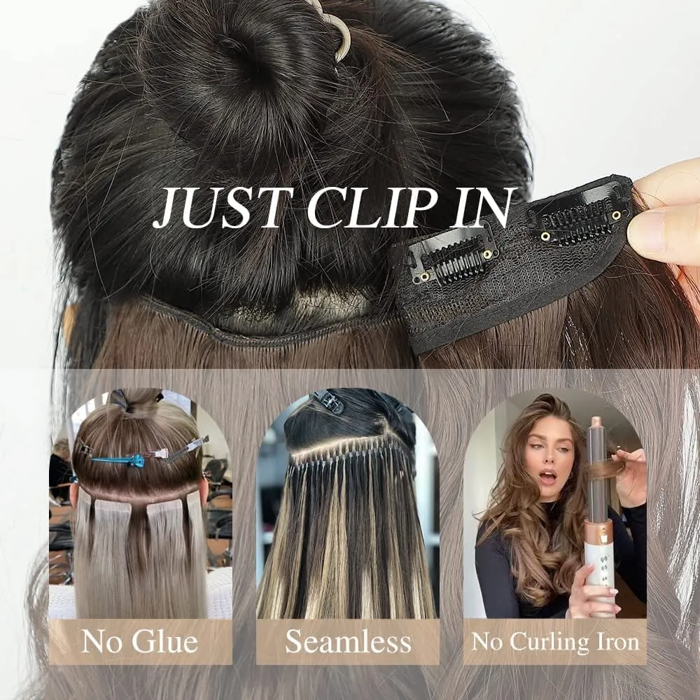 Jet Black Hair Extensions - V Shape Clip in Human Hair, 14 Inch, Adding Volume & Silky Straight Real Hair Extensions