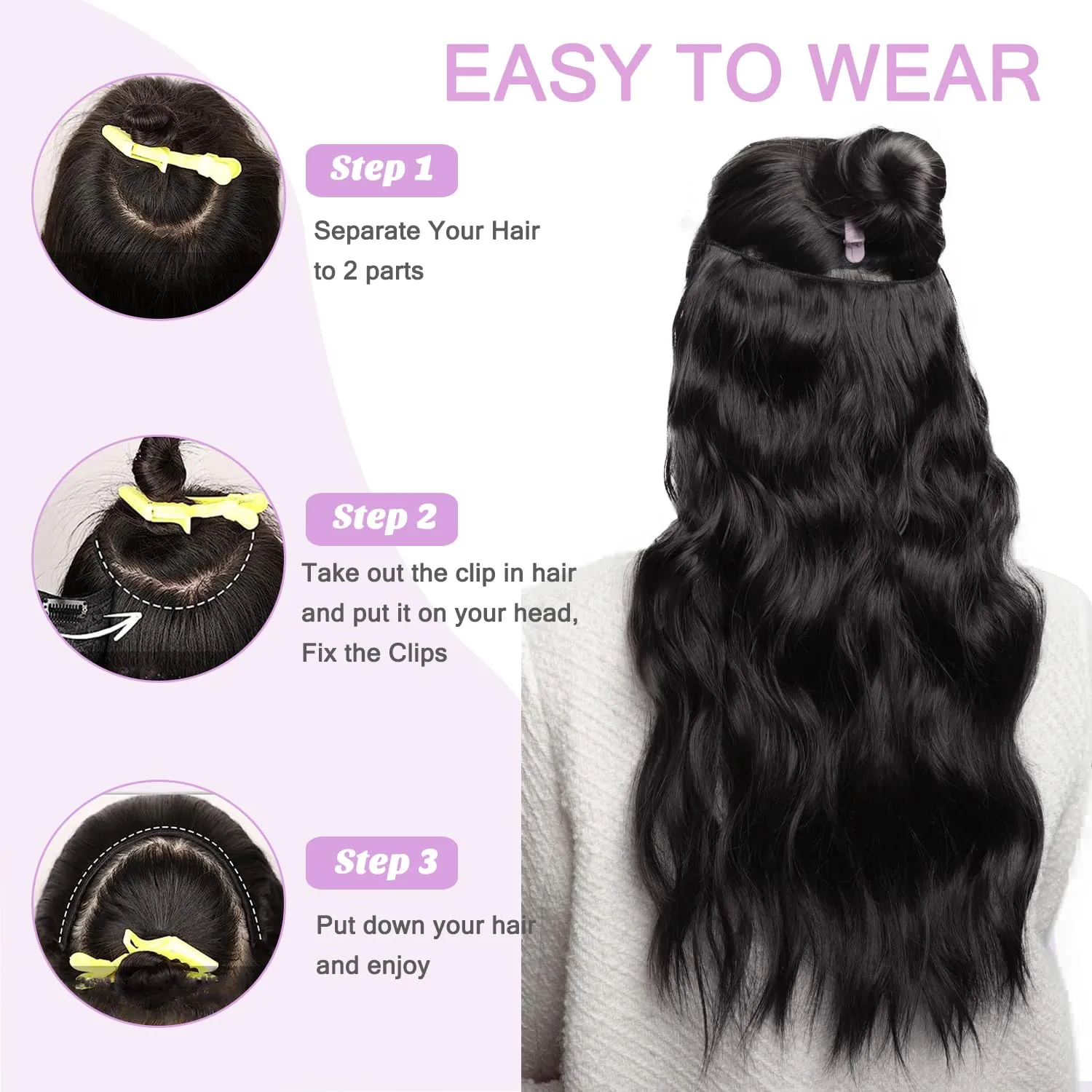Jet Black Hair Extensions - V Shape Clip in Human Hair, 14 Inch, Adding Volume & Silky Straight Real Hair Extensions