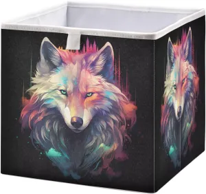 JIPONI Colorful Wolf Magic Foldable Storage Bins Baskets, Cube Storage Box Organizers for Toys, Clothes, Closet, Shelves 11x11 In