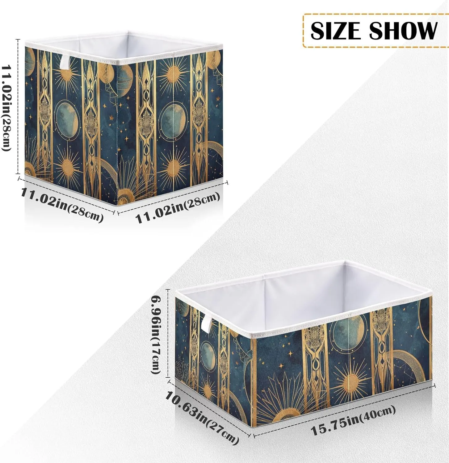 JIPONI Magic Stars and Sun Foldable Storage Bins Baskets, Storage Cube Box Organizers for Toys, Clothes, Closet, Shelves 16x11x7 In
