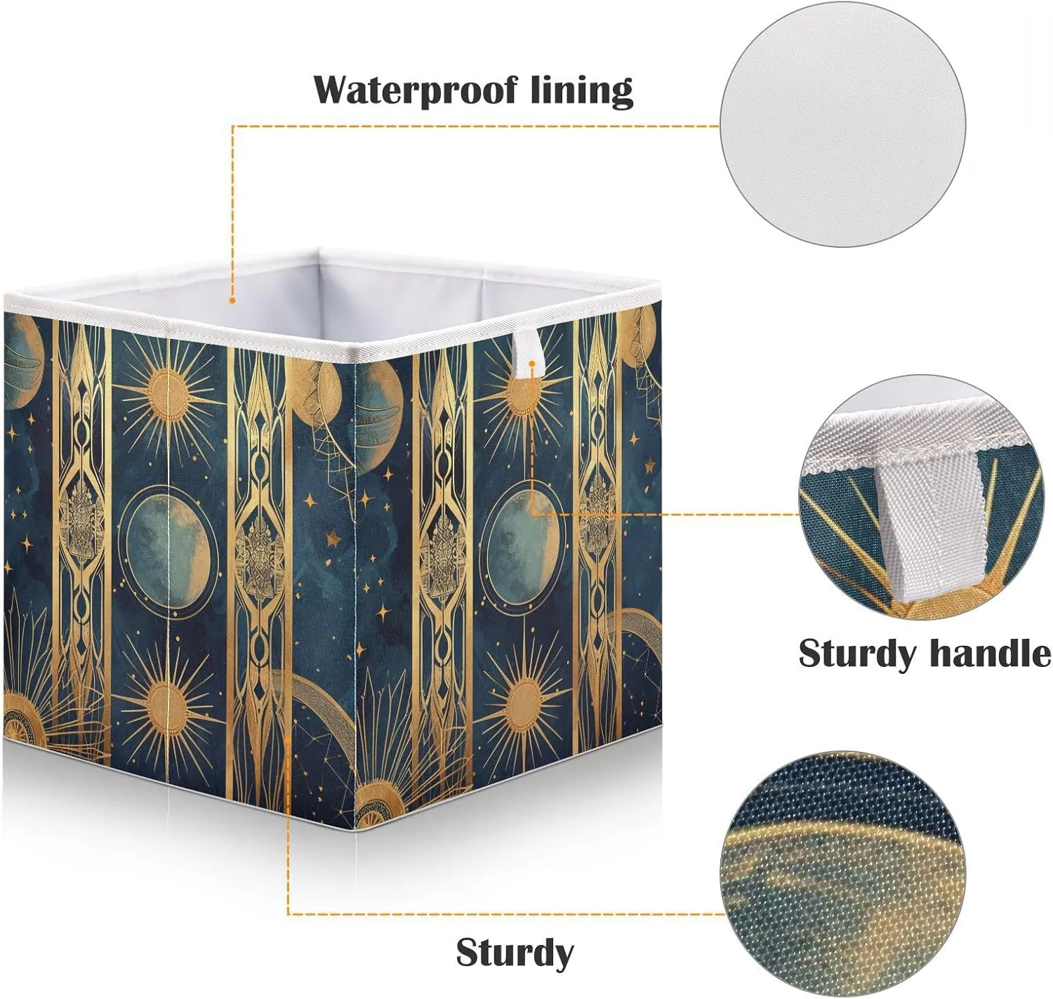 JIPONI Magic Stars and Sun Foldable Storage Bins Baskets, Storage Cube Box Organizers for Toys, Clothes, Closet, Shelves 16x11x7 In