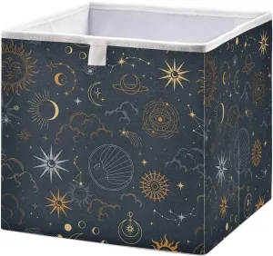 JIPONI Suns Moons Stars Magic Foldable Storage Bins Baskets, Cube Storage Box Organizers for Toys, Clothes, Closet, Shelves 11x11 In