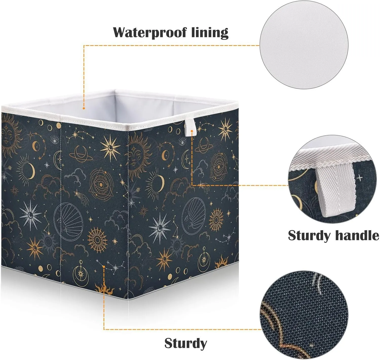 JIPONI Suns Moons Stars Magic Foldable Storage Bins Baskets, Cube Storage Box Organizers for Toys, Clothes, Closet, Shelves 11x11 In