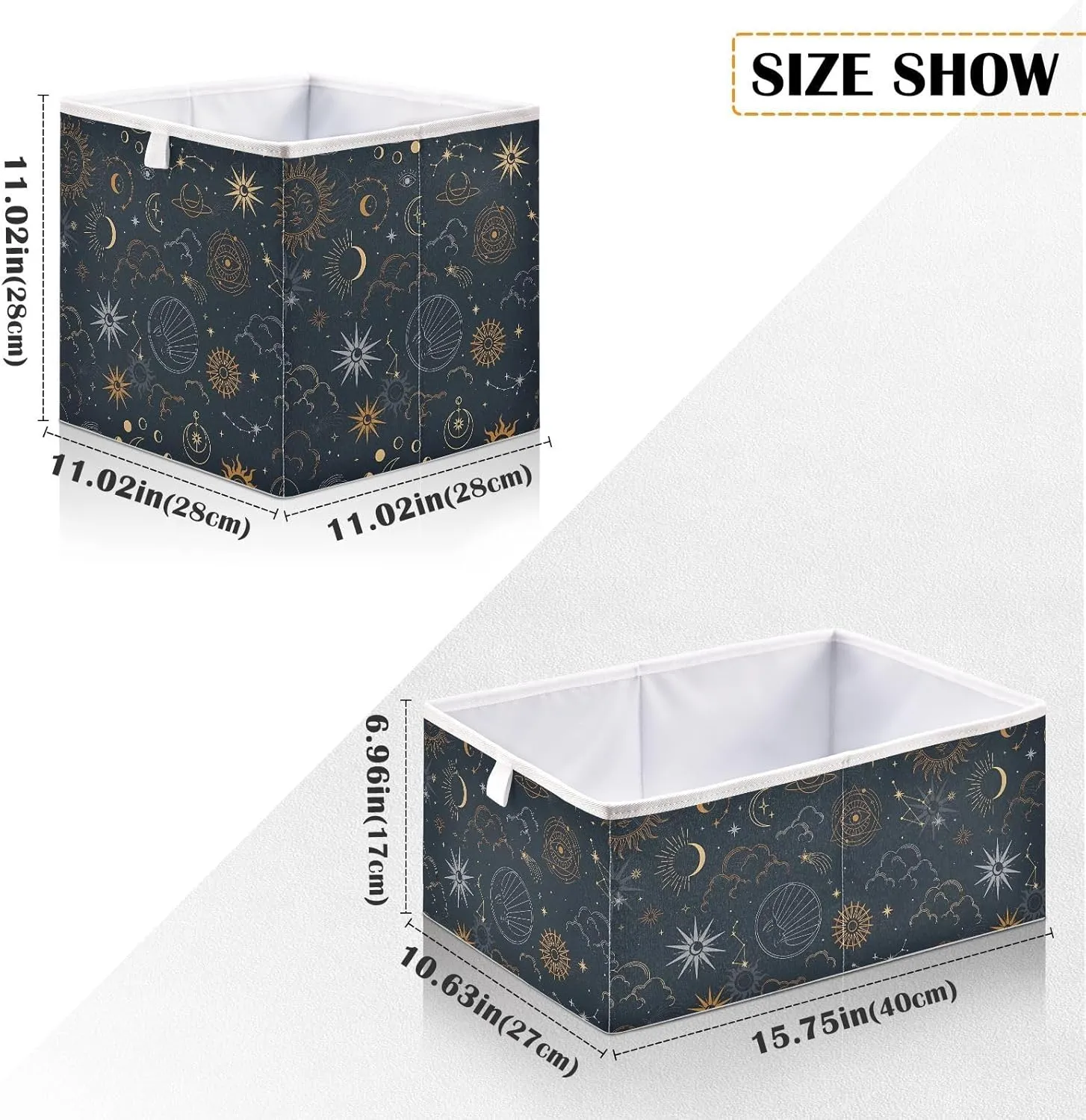 JIPONI Suns Moons Stars Magic Foldable Storage Bins Baskets, Cube Storage Box Organizers for Toys, Clothes, Closet, Shelves 11x11 In