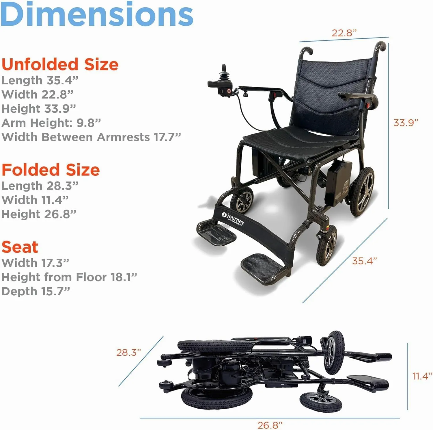 Journey Air Elite Electric Power Chair for Adults - Our Lightest Foldable Power Chair for Seniors, Weighs Only 26 lbs - Quick Charge with up to 9.3 Mile Range - TSA Compliant - Black
