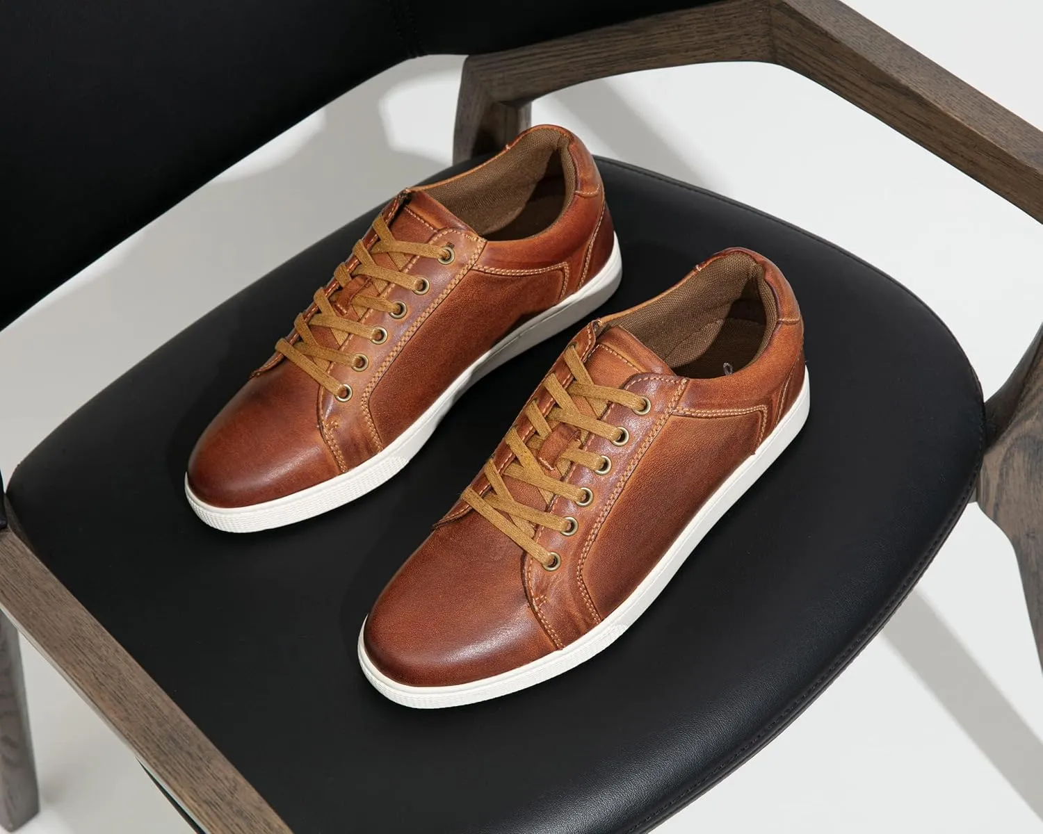 Jousen Men's Sneakers Leather Casual Shoes for Men Business Lace Up Dress Sneaker Mens Shoe