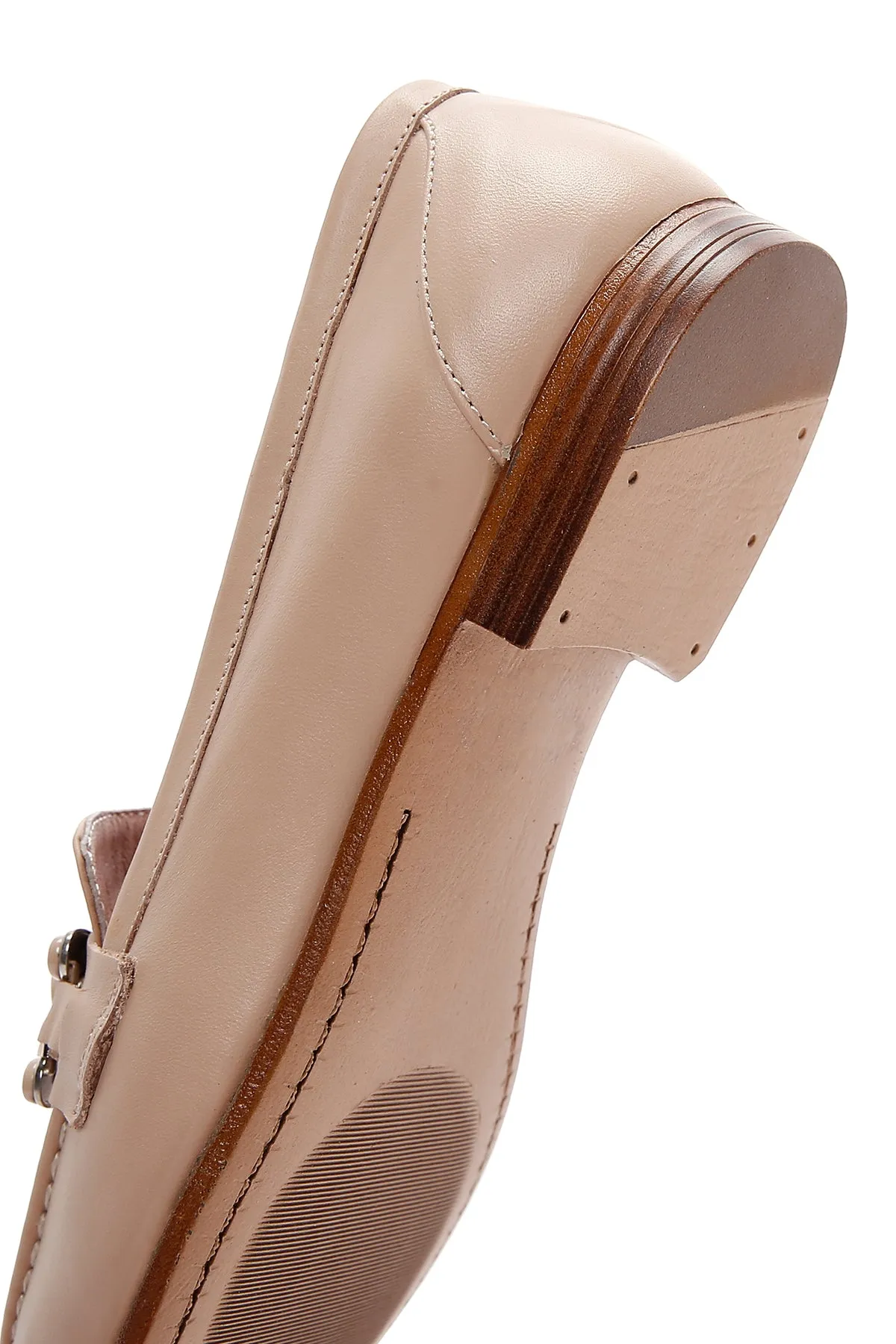 Kadın Bej Deri Tokalı Klasik Loafer