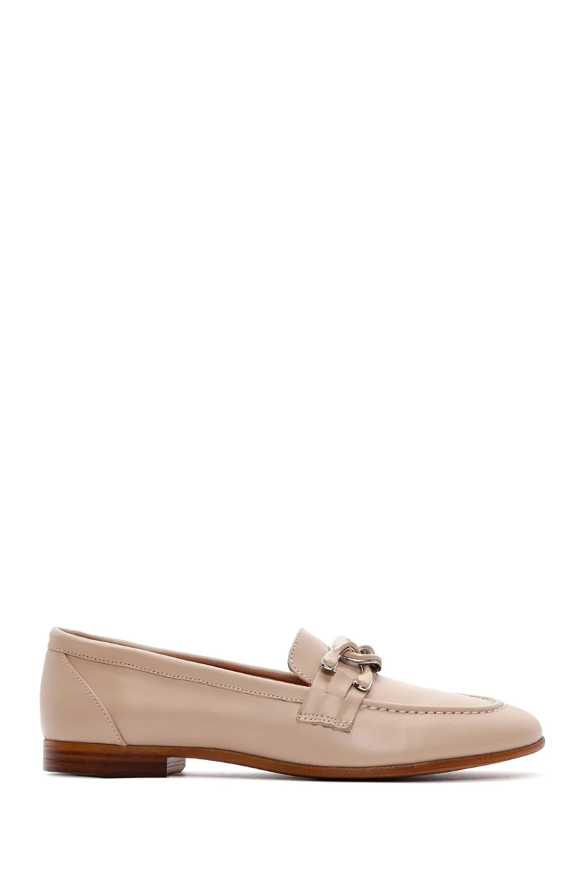Kadın Bej Deri Tokalı Klasik Loafer