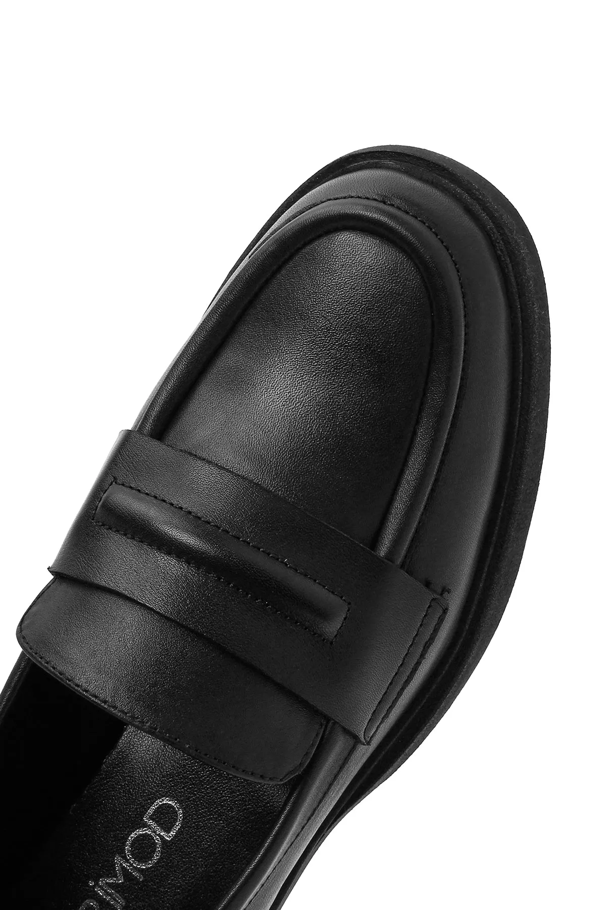 Kadın Siyah Deri Maskülen Loafer