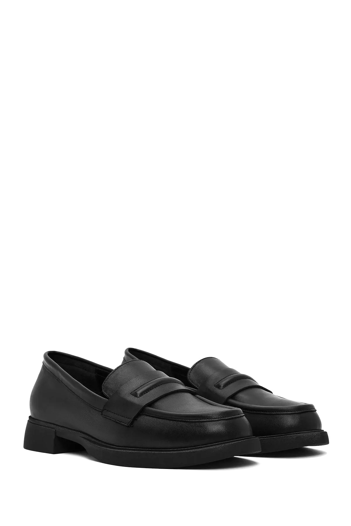 Kadın Siyah Deri Maskülen Loafer