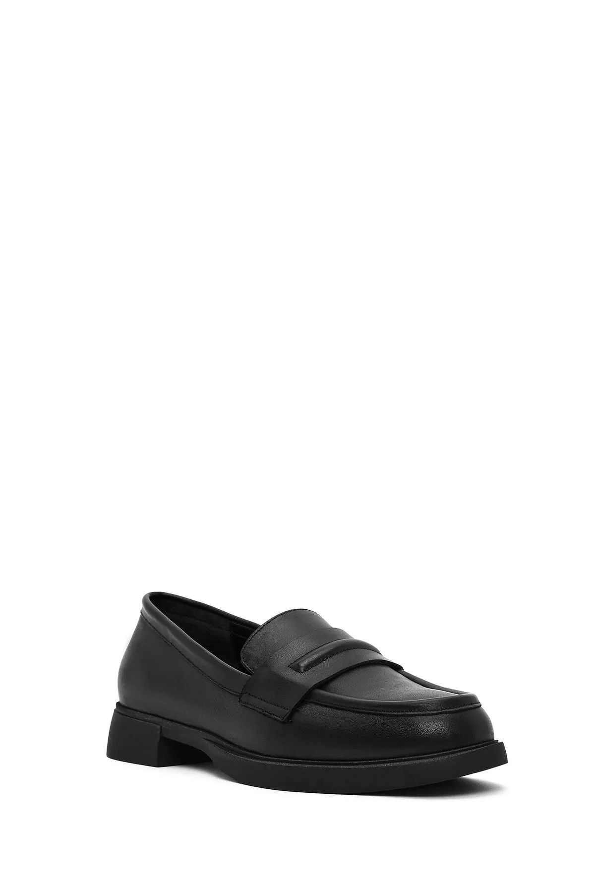 Kadın Siyah Deri Maskülen Loafer