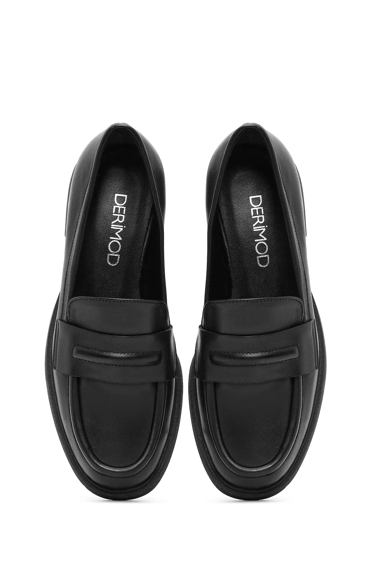 Kadın Siyah Deri Maskülen Loafer