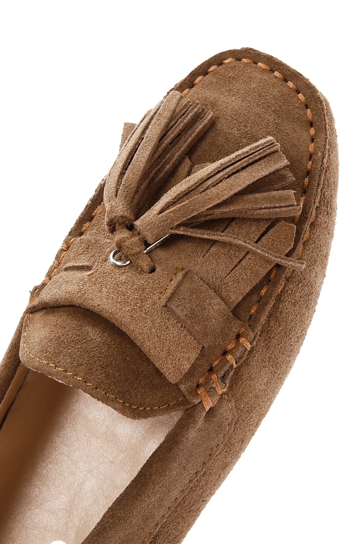Kadın Taba Püsküllü Süet Deri Loafer