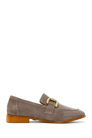 Kadın Vizon Süet Deri Maskülen Loafer