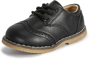 Kannior Boys Girls Oxford PU Leather Shoes Little Kid Wedding Dress Shoes Toddler Lace Up Non-Slip Texture Sole Loafer Flats Classic School Uniform Walking Shoes