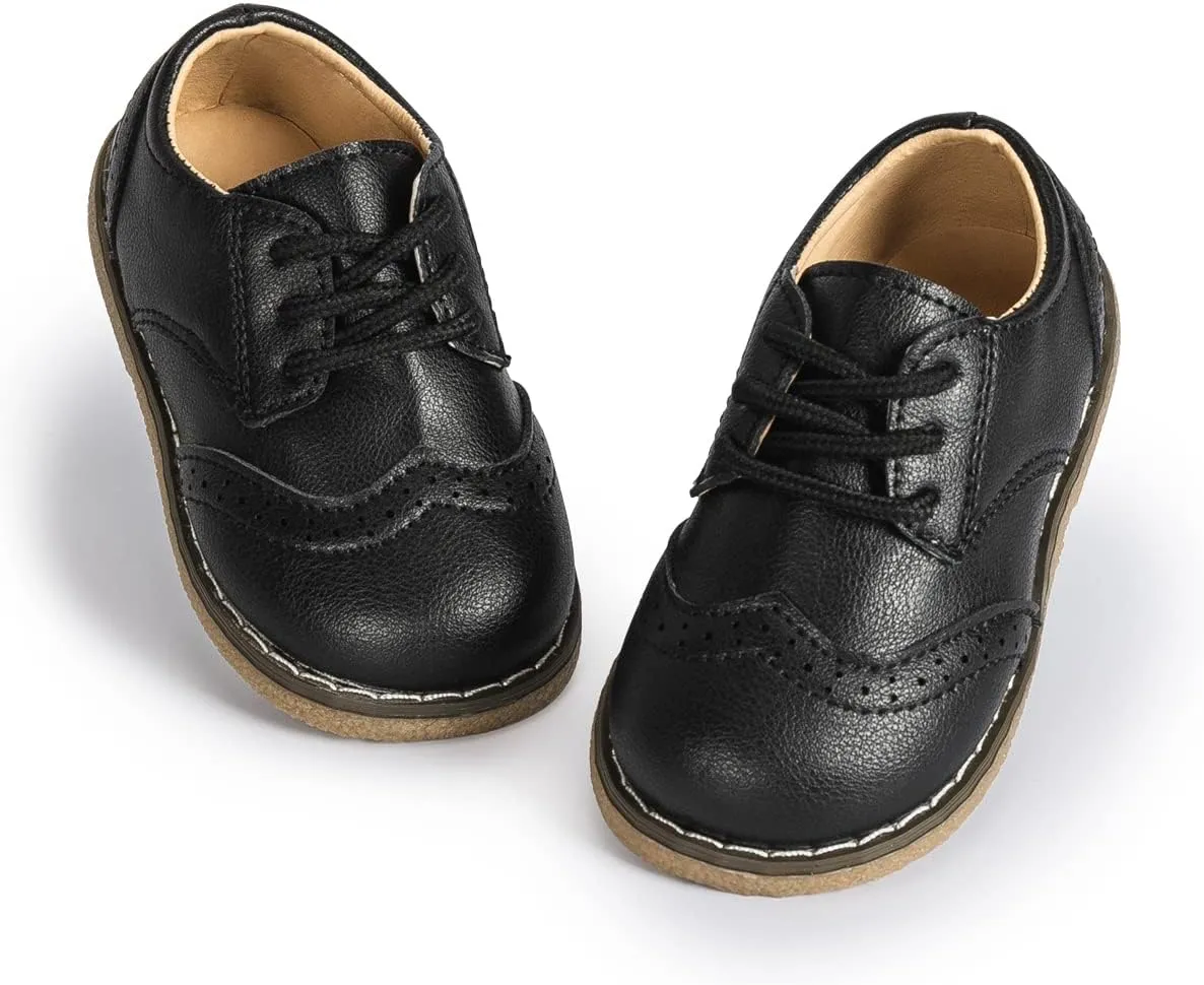 Kannior Boys Girls Oxford PU Leather Shoes Little Kid Wedding Dress Shoes Toddler Lace Up Non-Slip Texture Sole Loafer Flats Classic School Uniform Walking Shoes