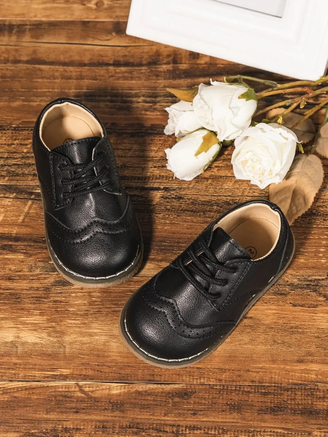 Kannior Boys Girls Oxford PU Leather Shoes Little Kid Wedding Dress Shoes Toddler Lace Up Non-Slip Texture Sole Loafer Flats Classic School Uniform Walking Shoes