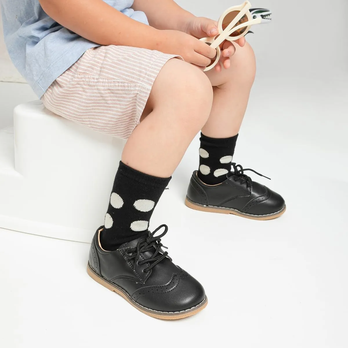 Kannior Boys Girls Oxford PU Leather Shoes Little Kid Wedding Dress Shoes Toddler Lace Up Non-Slip Texture Sole Loafer Flats Classic School Uniform Walking Shoes