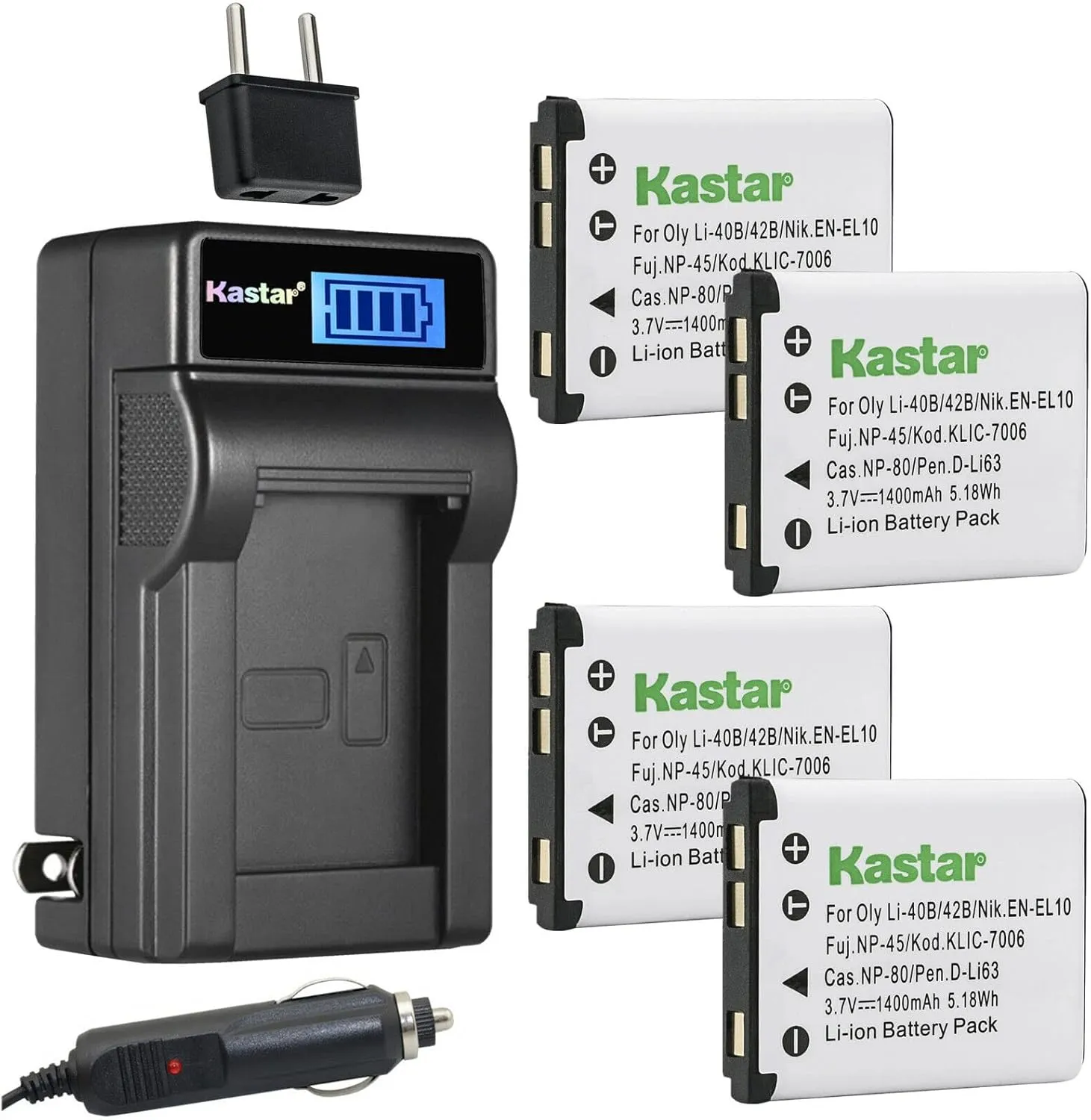 Kastar 4-Pack Battery and LCD AC Charger Compatible with Sealife Reefmaster DC-1200, DC1200, DC-1400, DC1400, DC-600, DC600, Tevion SZ 7, Z1400, Voigtländer Vitolux S100, S80