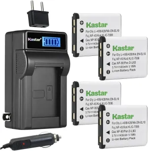 Kastar 4-Pack Battery and LCD AC Charger Compatible with Sealife Reefmaster DC-1200, DC1200, DC-1400, DC1400, DC-600, DC600, Tevion SZ 7, Z1400, Voigtländer Vitolux S100, S80
