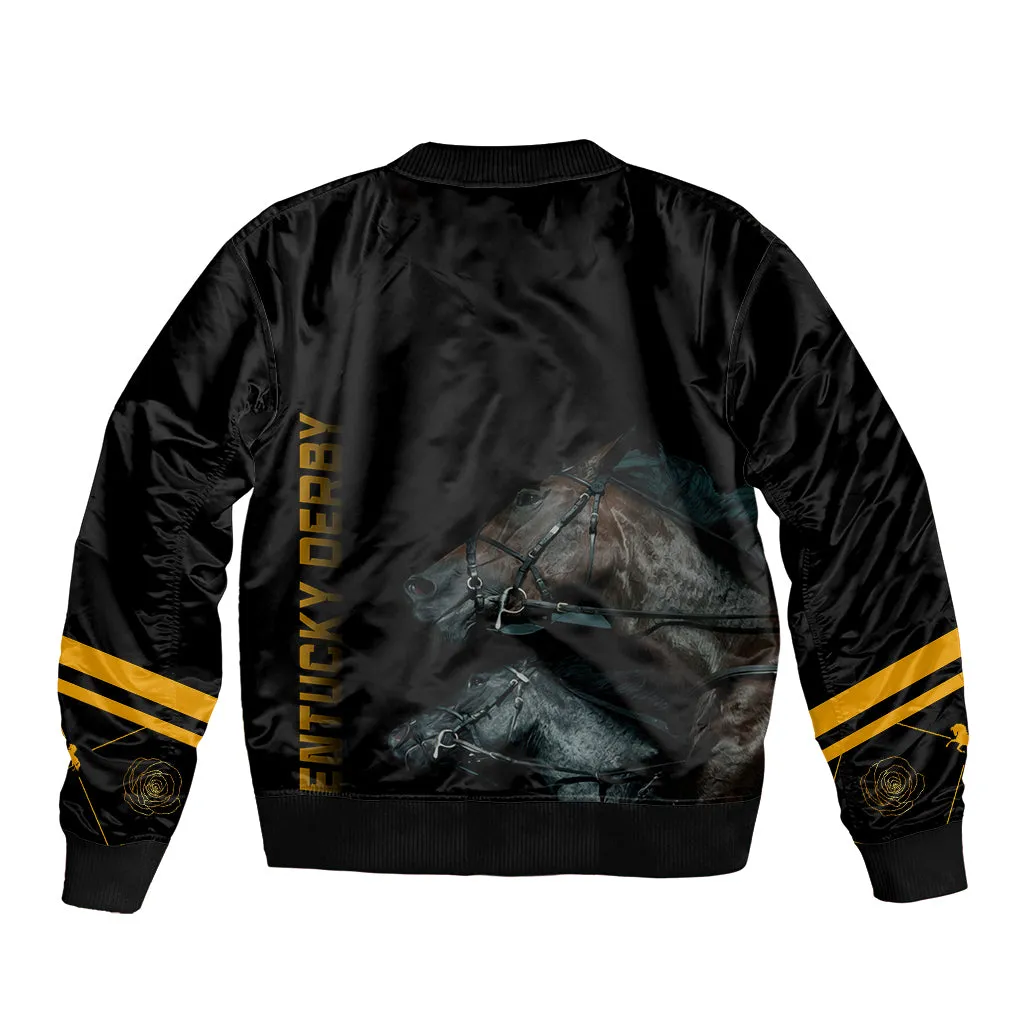 Kentucky Derby Bomber Jacket Luxury Black And Gold LT7