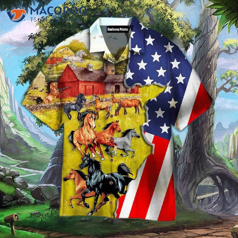 Kentucky Derby Horse Lovers American Flag Hawaiian Shirts