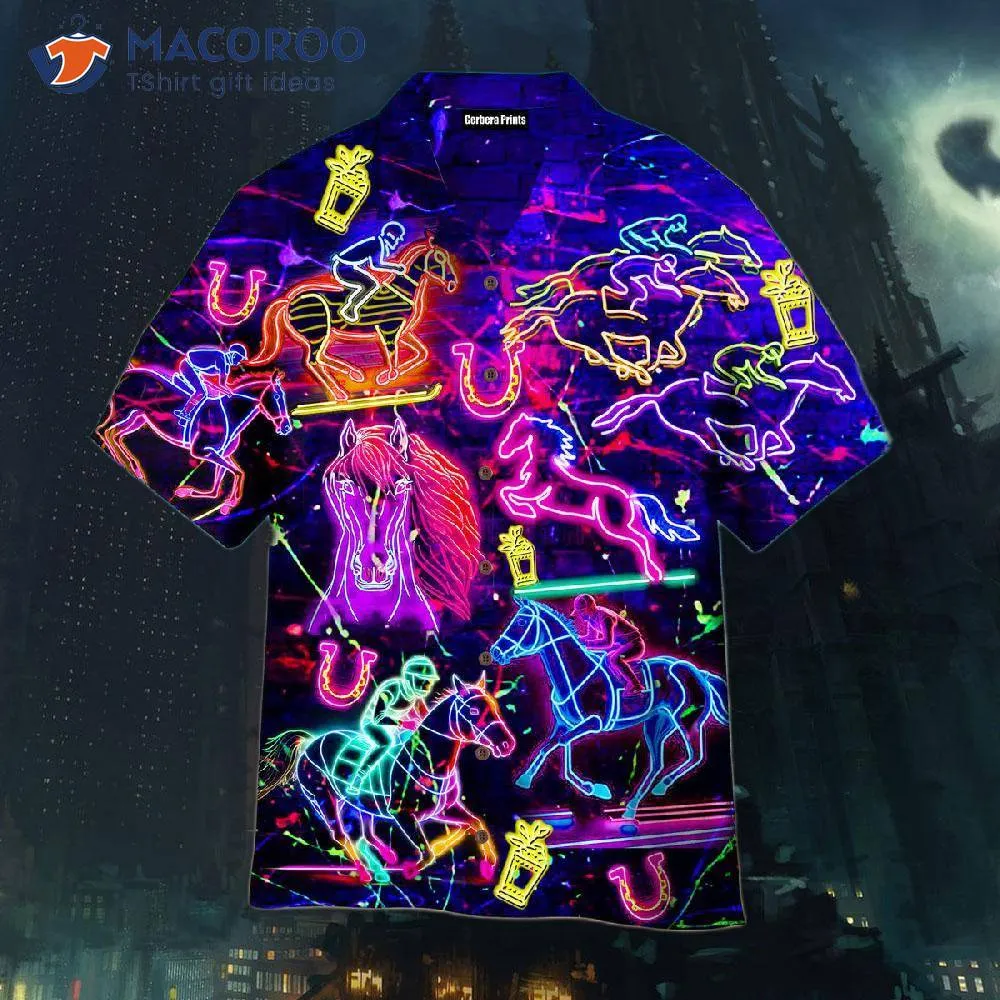 Kentucky Derby Racing Horse Neon Hawaiian Shirts