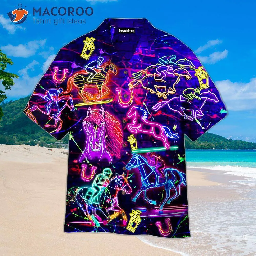 Kentucky Derby Racing Horse Neon Hawaiian Shirts