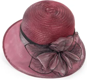 Kentucky Organza Derby Fascinator Sun Hats for Lady Women Party Wedding Bowler Hat with Decorative Flower