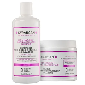 Kerargan Volumizing Shampoo & Hair Mask Duo with Biotin & Collagen - Boosts Radiance & Thickness for Flat, Thin, Dull Hair - Sulfate-, GMO-, Silicone-, Mineral Oil-Free - 2x16.9 Fl oz