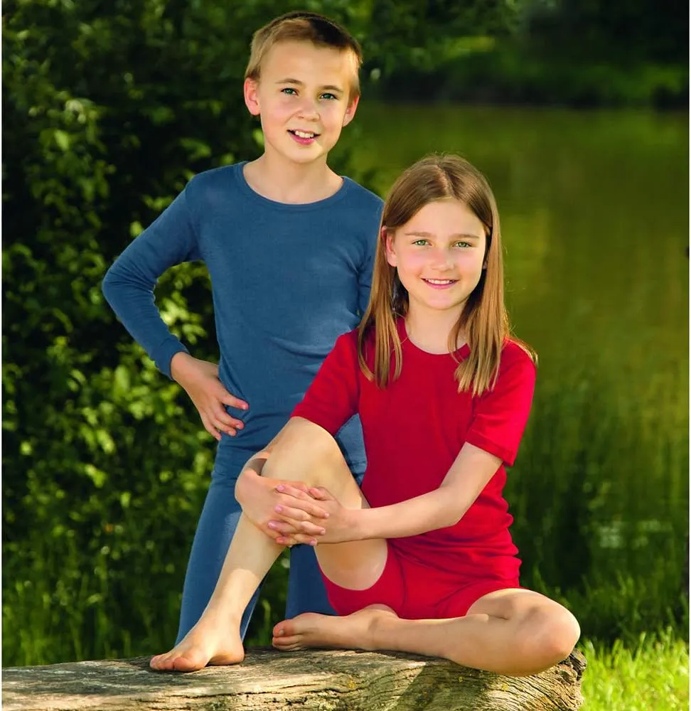 Kid's Long Sleeve Thermal Shirt: Warm and Thin Base Layer Top, Organic Merino Wool Silk, Sizes 2-15 Years