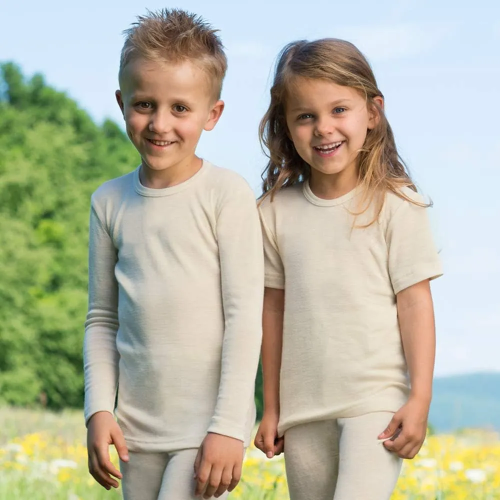 Kid's Long Sleeve Thermal Shirt: Warm and Thin Base Layer Top, Organic Merino Wool Silk, Sizes 2-15 Years