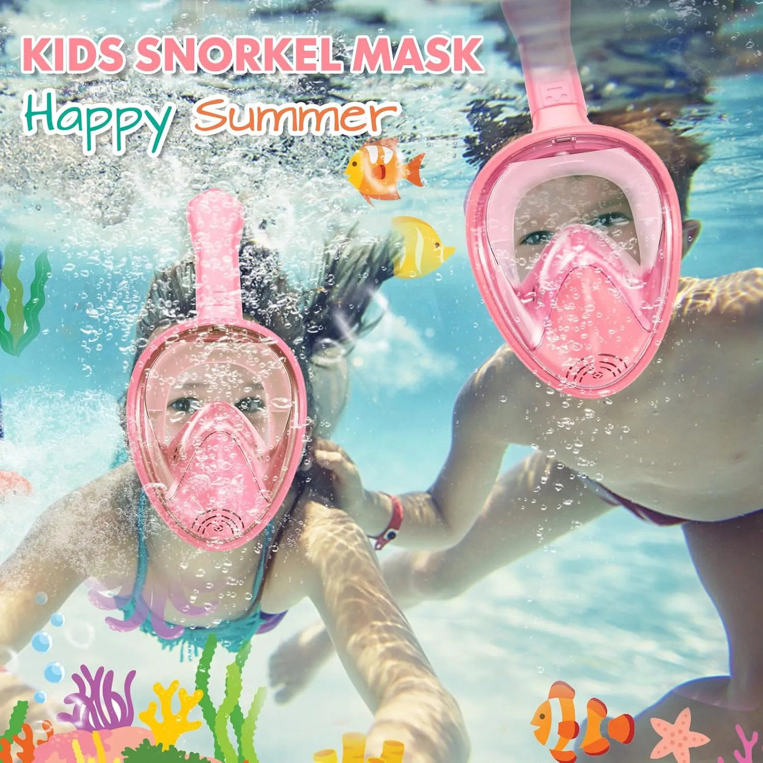 Kids Snorkel Mask Full Face, Snorkeling Gear for Kids 2-14 with Camera Mount, 180 Degree Panoramic View Snorkeling Set Anti-Fog Anti-Leak