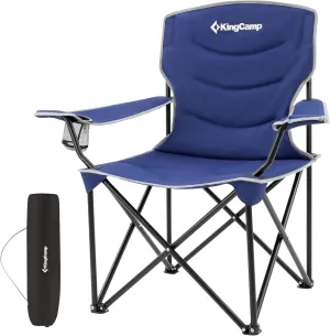 KingCamp Outdoor Folding Camping Oversized Portable Padded Quad Chair with Cup Holder and Carry Bag, Heavy Duty Supports 300lbs for Fishing, Picnic, Sports, Navy, 37.4" x 22.8" x 38.9"