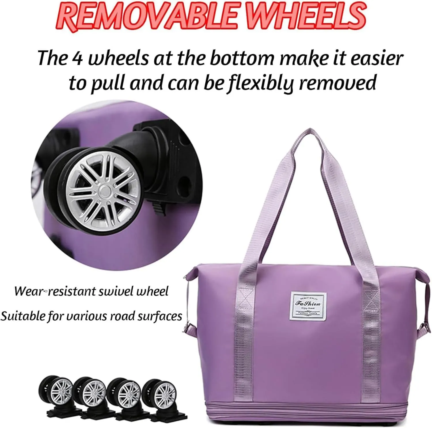 Klarson Expandable Bag, Klarson Expandable Bag with Wheels, Foldable Suitcase without Handle, Waterproof & Wear-Resistant (Pink)