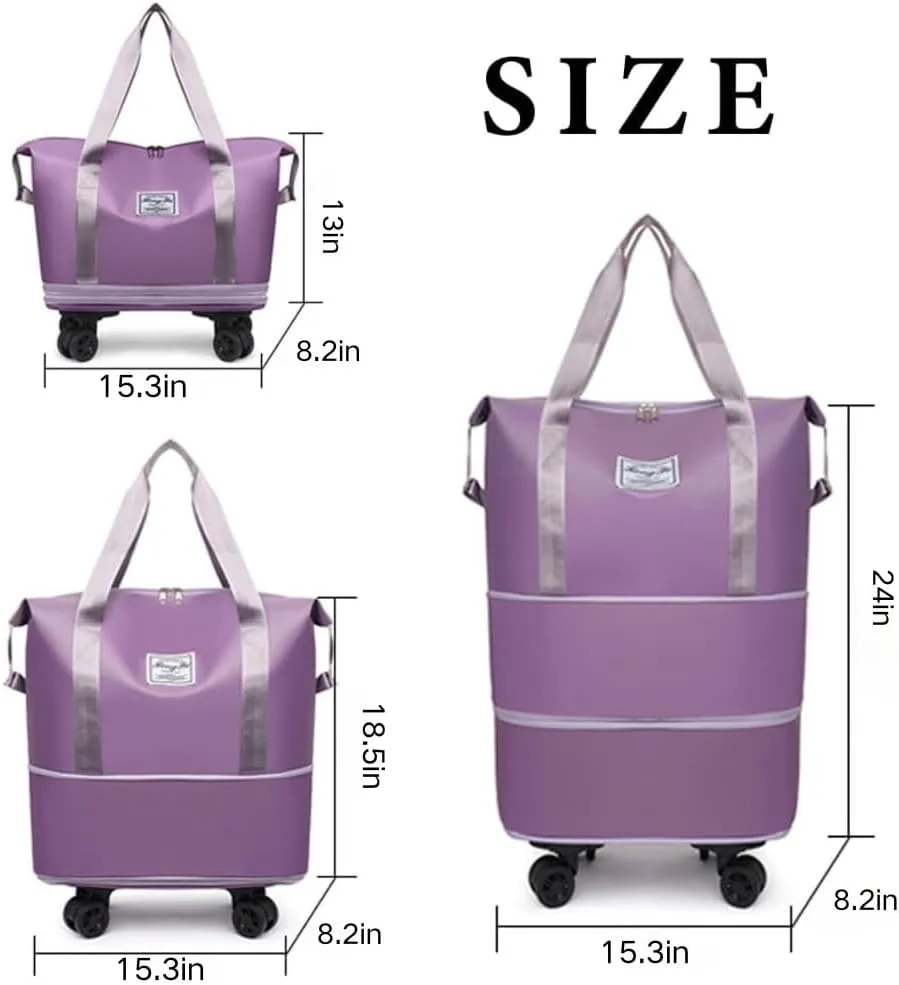 Klarson Expandable Bag, Klarson Expandable Bag with Wheels, Foldable Suitcase without Handle, Waterproof & Wear-Resistant (Pink)