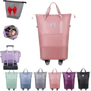 Klarson Expandable Bag, Klarson Expandable Bag with Wheels, Foldable Suitcase without Handle, Waterproof & Wear-Resistant (Pink)