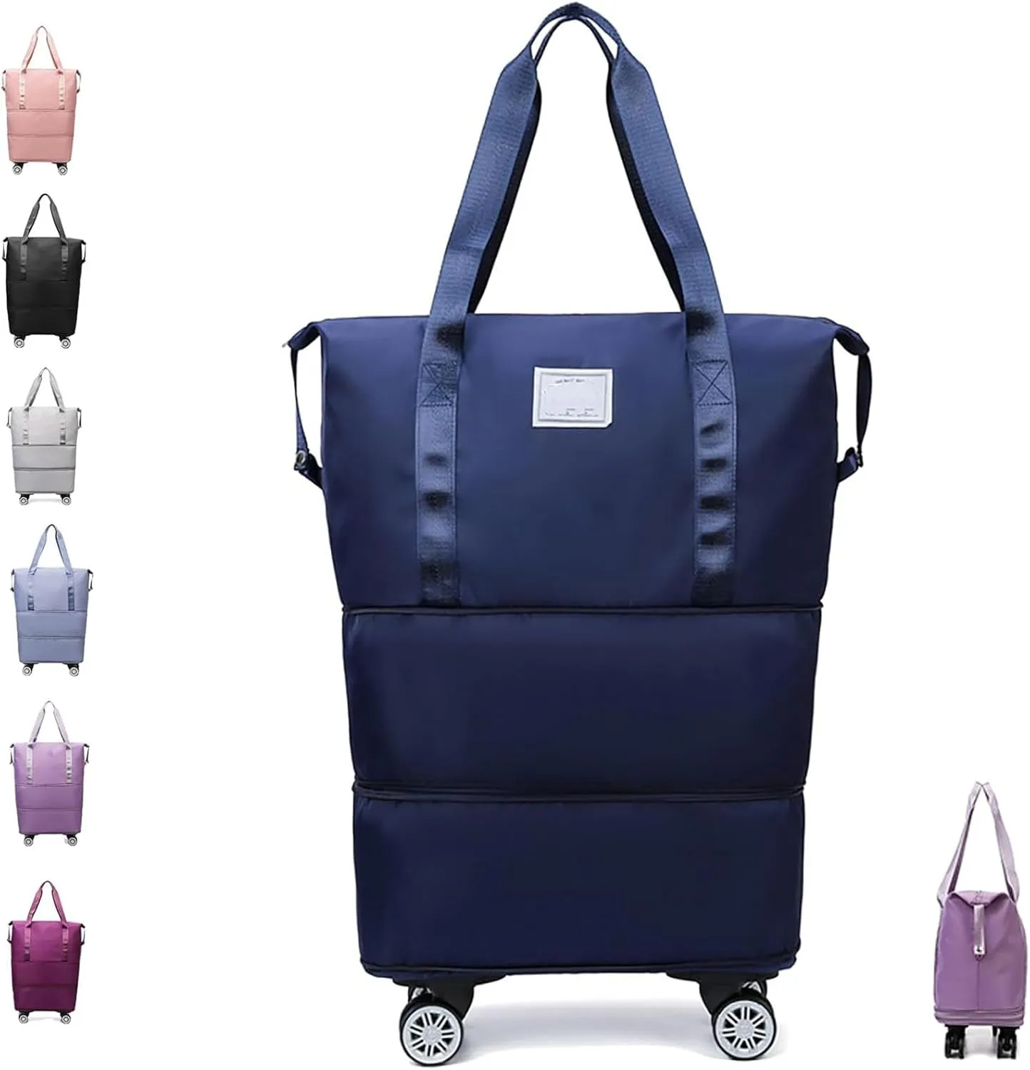 Klarson Expandable Bag with Wheels,Lightweight Durable Rolling Duffle Bag with Wheels,Foldable Suitcase Without Handle with Wheels (Navy blue,One Size)